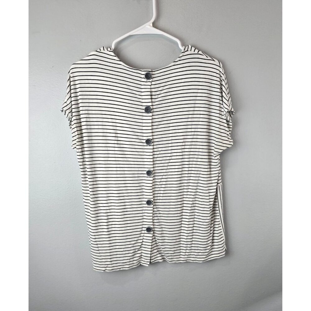 J. Jill Shirt Women's S Black Striped Mixed Print Oversized Wearever Collection